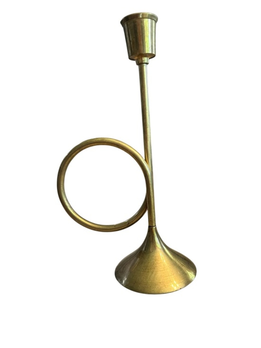 Vintage Brass Trumpet Taper Candle Holder - Brass Horn